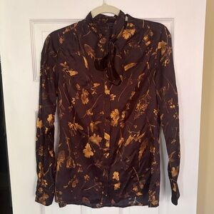 All Saints Golden Leaf Print Button Down Blouse